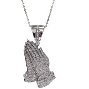 Simulated Diamond Gorgeous Praying Hands Pendant Round Cut 14k White Gold Plated